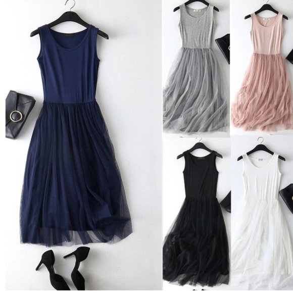 Private Label Dresses & Skirts - Versatile Sweet Sleeveless Mesh Patchwork Dress